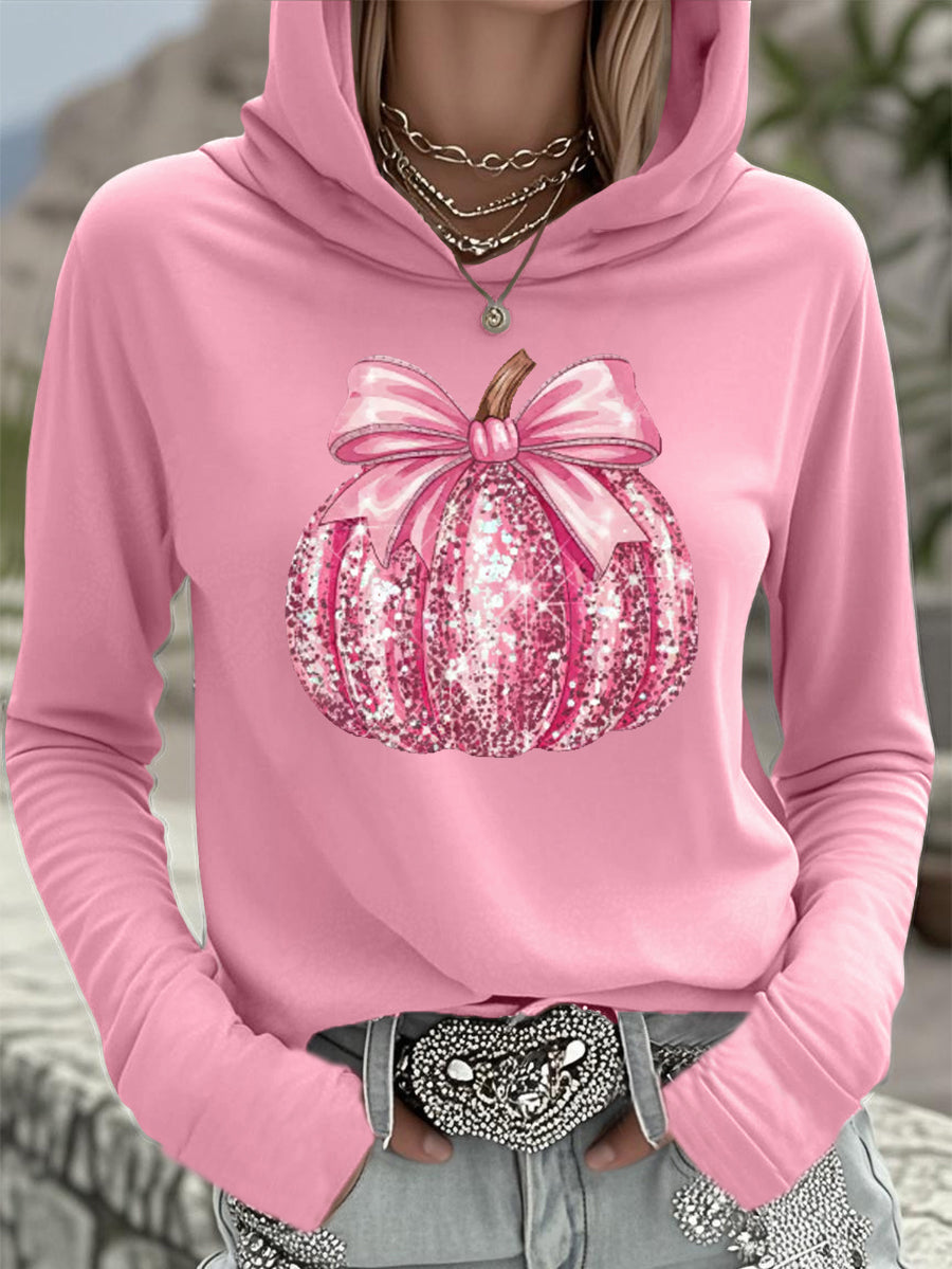 Women's Pink Pumpkin Breast Cancer Awareness Support Hooded Top