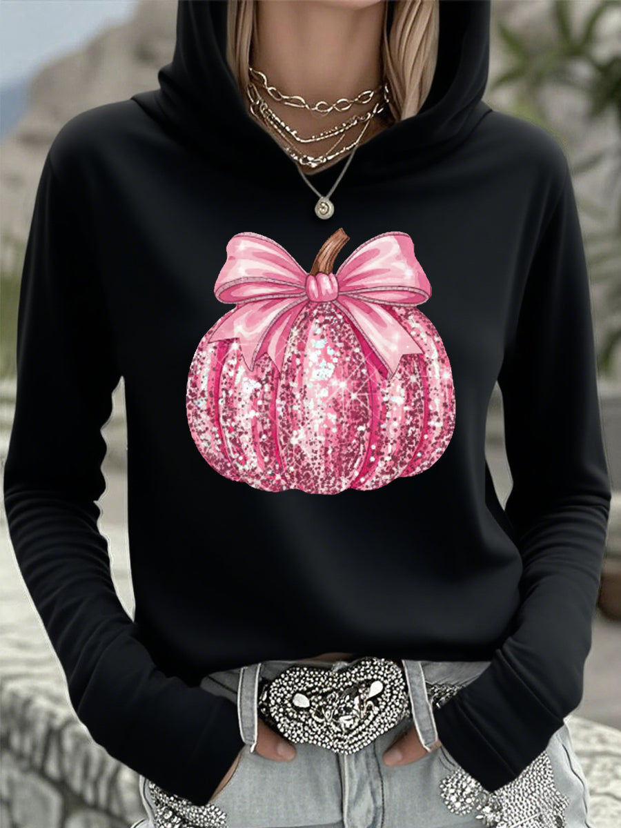 Women's Pink Pumpkin Breast Cancer Awareness Support Hooded Top