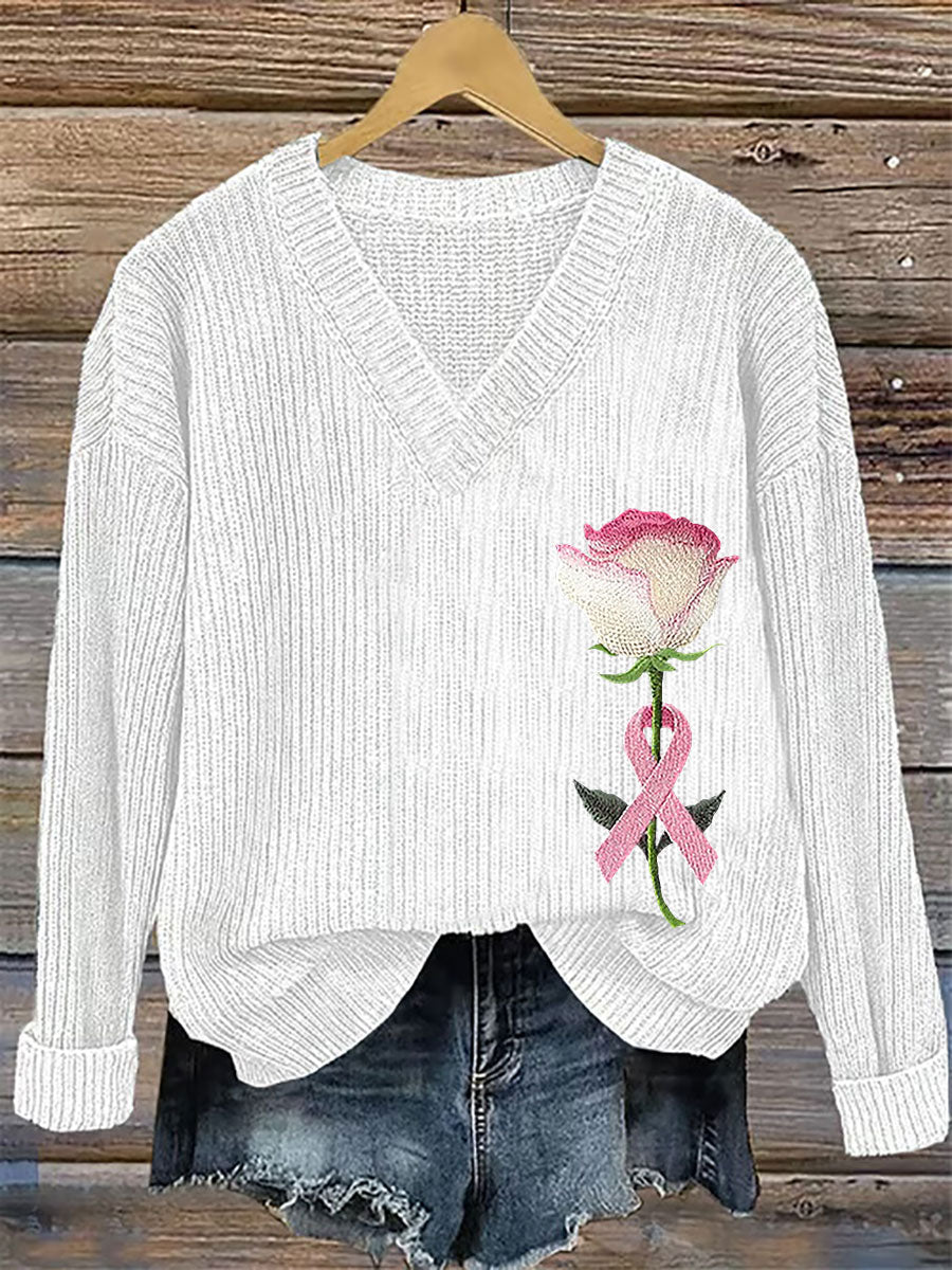 Women's Breast Cancer Awareness Pink Ribbon Print Casual Top