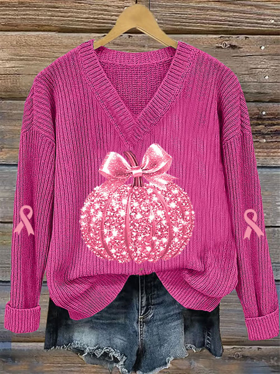 Women's Breast Cancer Awareness Pink Pumpkin Print Casual Top