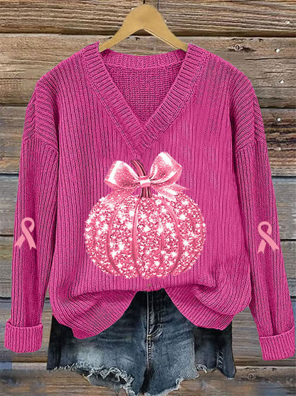 Women's Breast Cancer Awareness Pink Pumpkin Print Casual Top