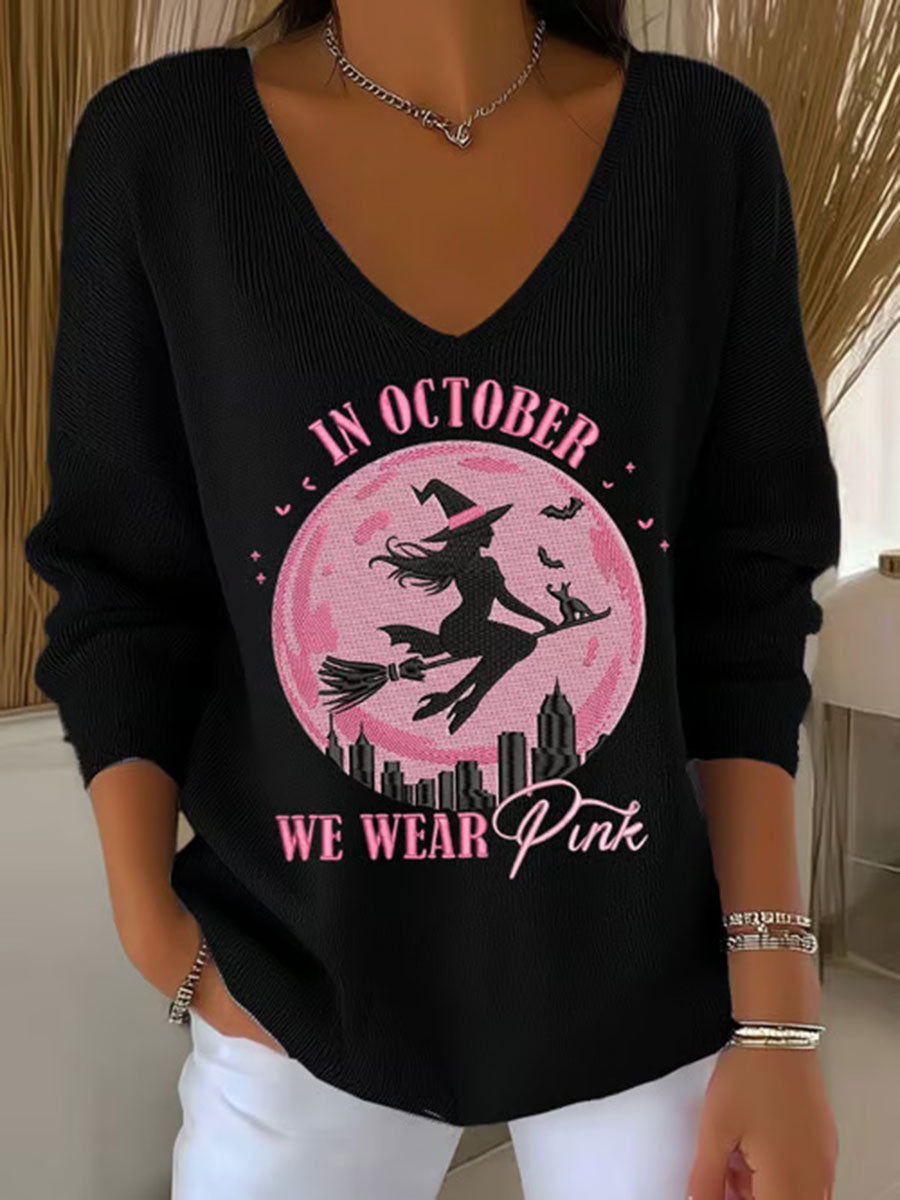 Women's In October We Wear Pink Printed Casual Top