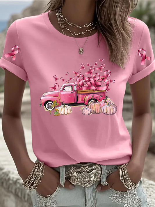Women's Pink Breast Cancer Printed T-shirt
