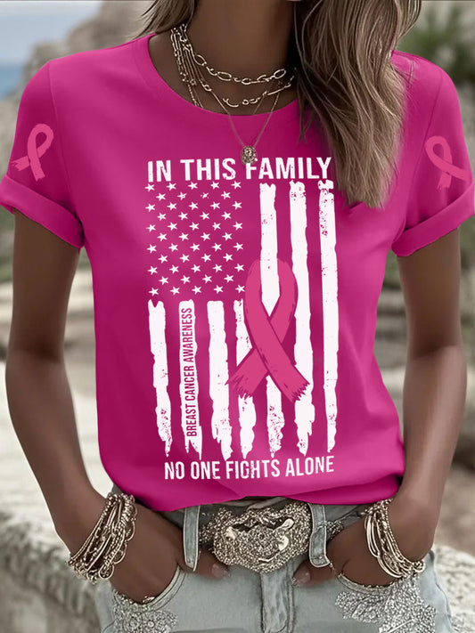 Women's Pink Breast Cancer Printed T-shirt