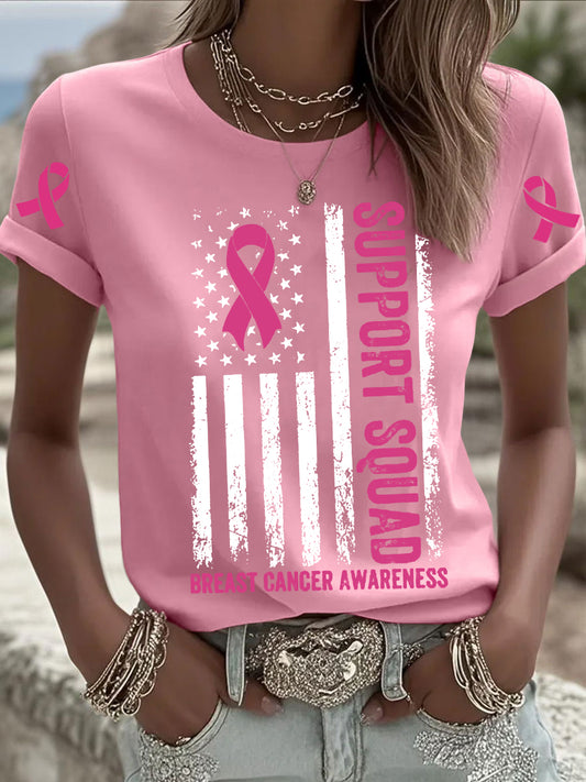 Women's Pink Breast Cancer Printed T-shirt
