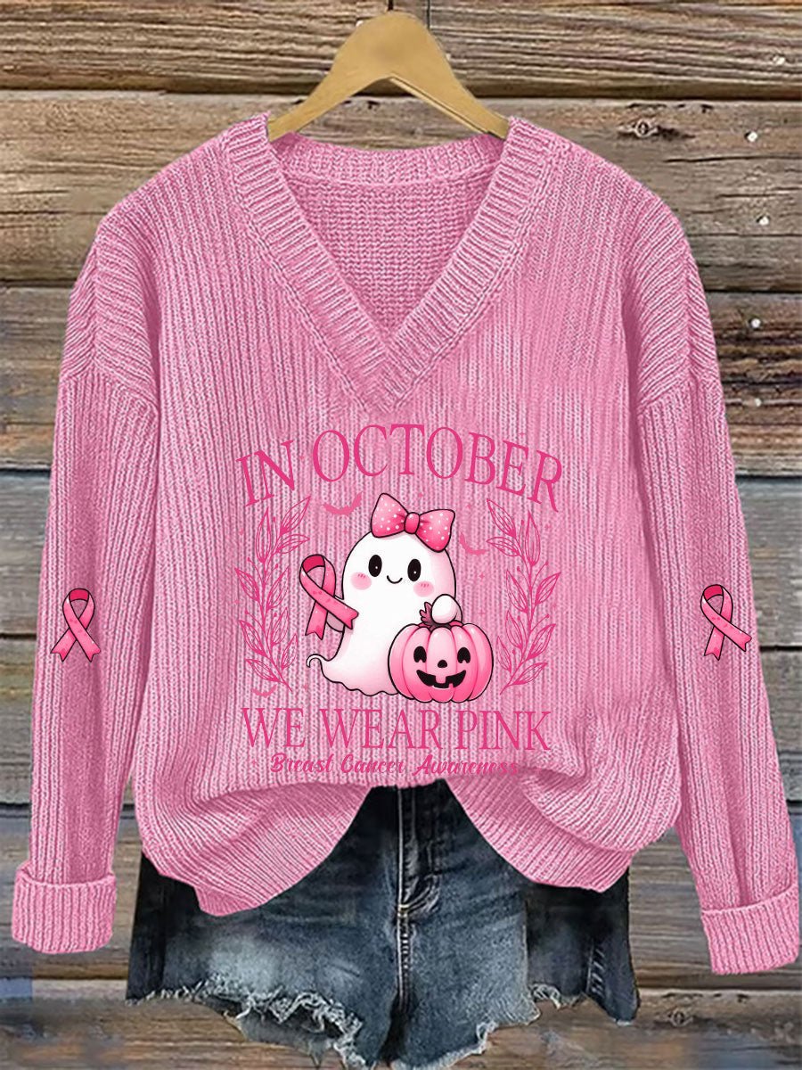 Women's In October We Wear Pink Printed Casual Top