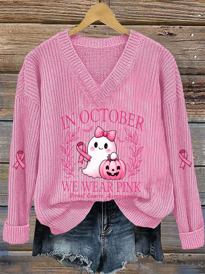 Women's In October We Wear Pink Printed Casual Top