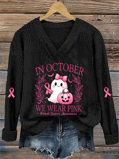 Women's In October We Wear Pink Printed Casual Top