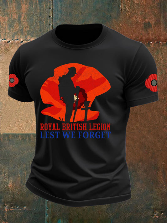 Men's British Veteran Printed imitation cotton short-sleeved T-shirt