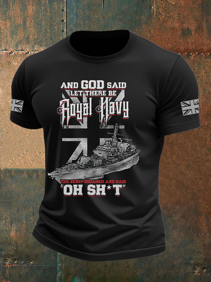 Men's British Veteran Printed imitation cotton short-sleeved T-shirt