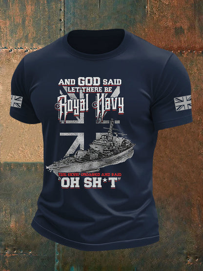 Men's British Veteran Printed imitation cotton short-sleeved T-shirt