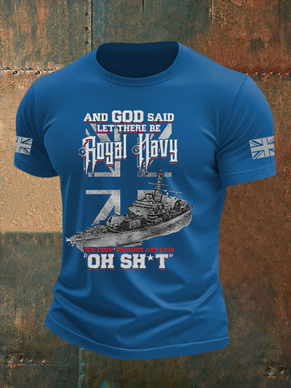 Men's British Veteran Printed imitation cotton short-sleeved T-shirt