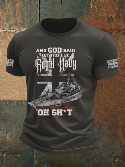 Men's British Veteran Printed imitation cotton short-sleeved T-shirt