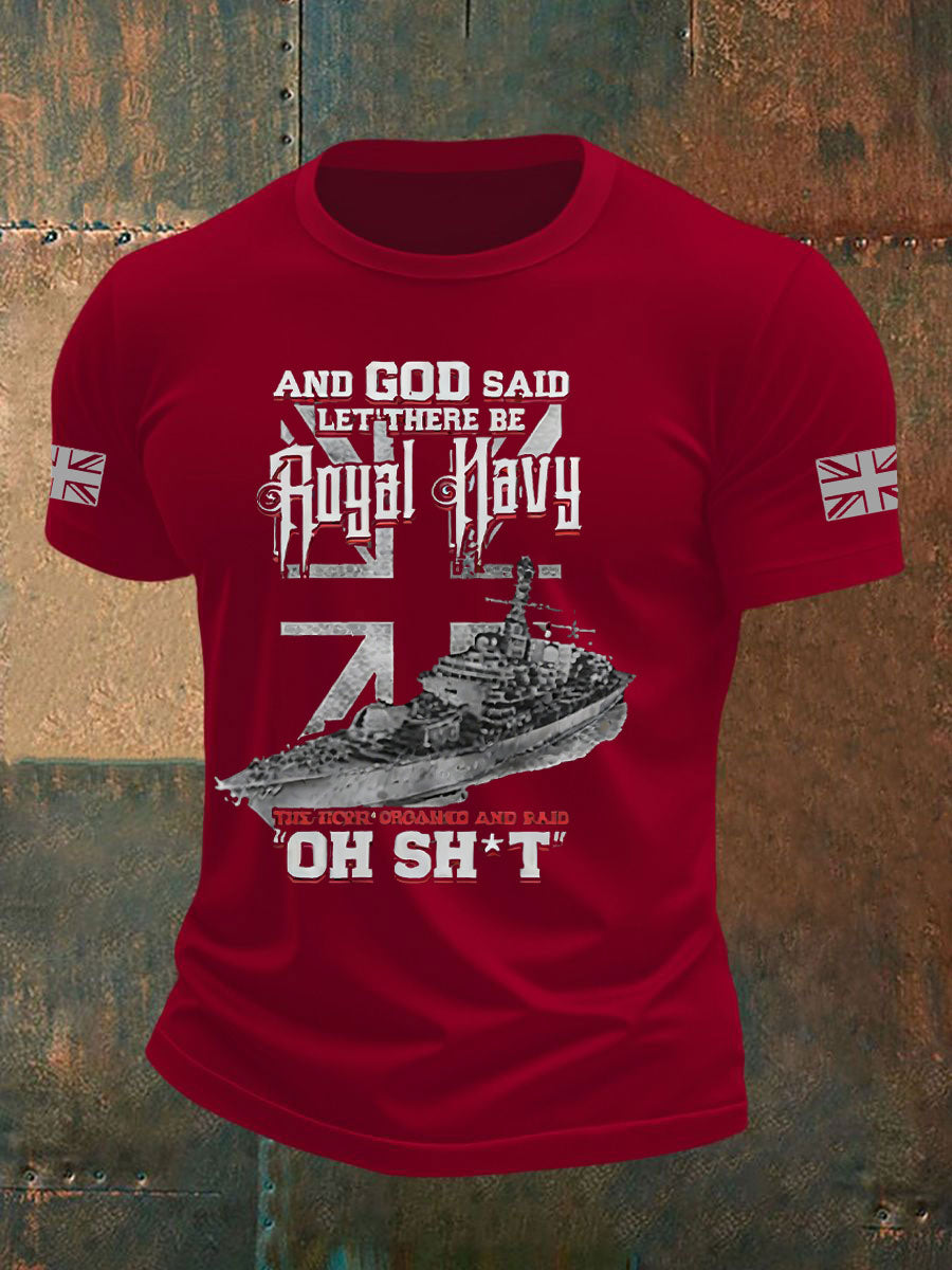 Men's British Veteran Printed imitation cotton short-sleeved T-shirt