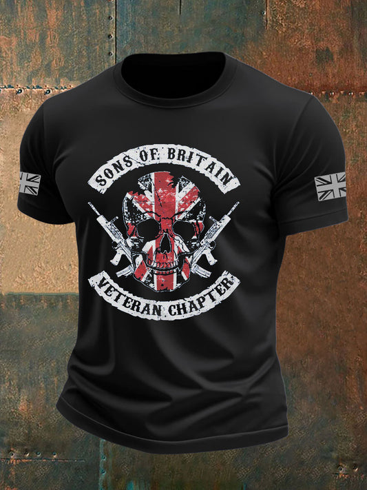 Men's British Veteran Printed imitation cotton short-sleeved T-shirt