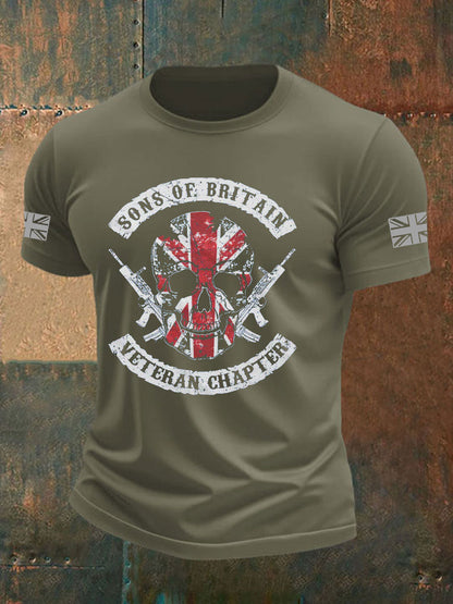 Men's British Veteran Printed imitation cotton short-sleeved T-shirt