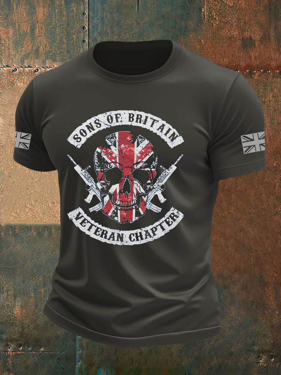 Men's British Veteran Printed imitation cotton short-sleeved T-shirt