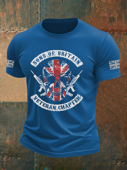 Men's British Veteran Printed imitation cotton short-sleeved T-shirt