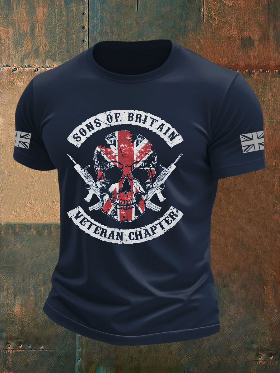 Men's British Veteran Printed imitation cotton short-sleeved T-shirt
