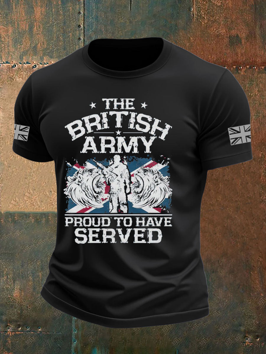 Men's British Veteran Printed imitation cotton short-sleeved T-shirt