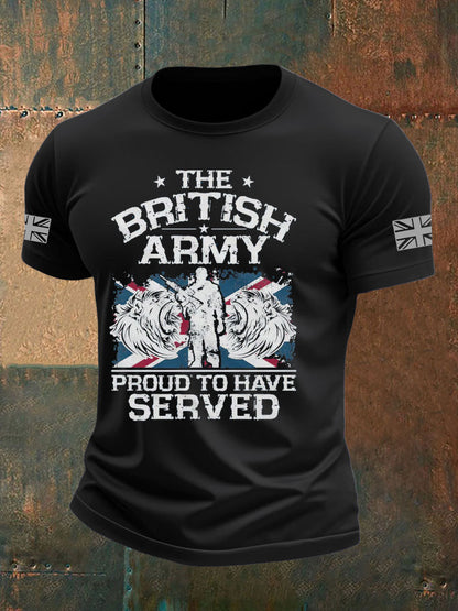 Men's British Veteran Printed imitation cotton short-sleeved T-shirt