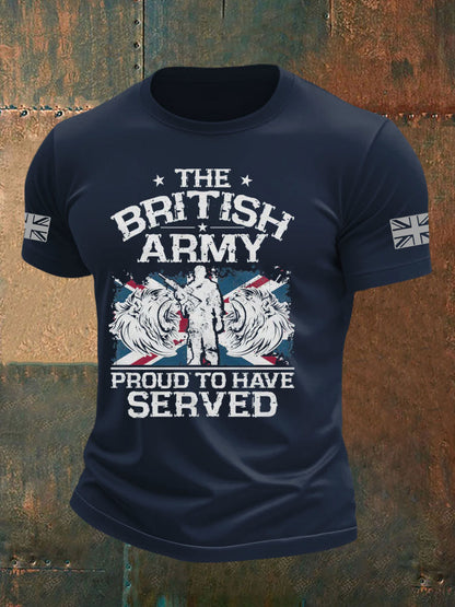 Men's British Veteran Printed imitation cotton short-sleeved T-shirt