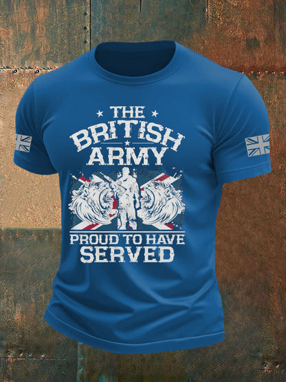 Men's British Veteran Printed imitation cotton short-sleeved T-shirt