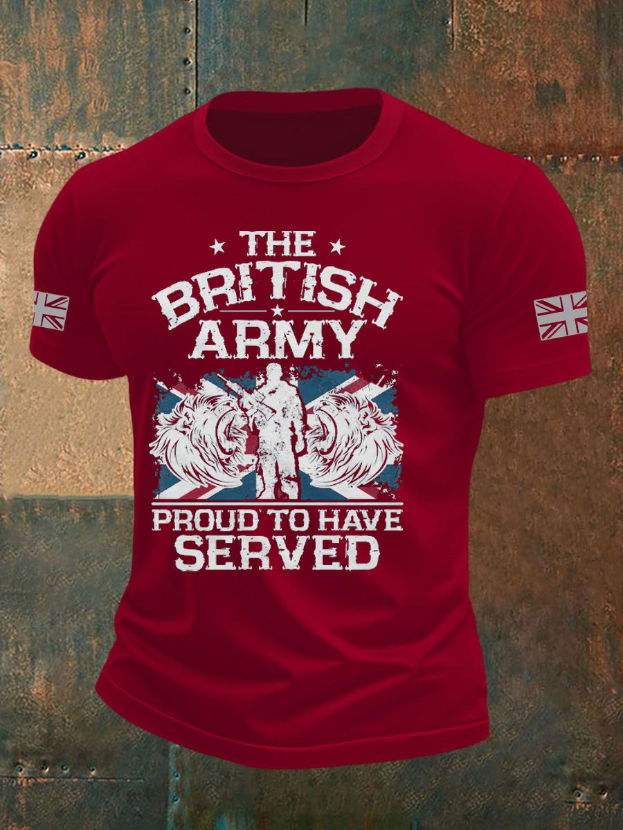 Men's British Veteran Printed imitation cotton short-sleeved T-shirt