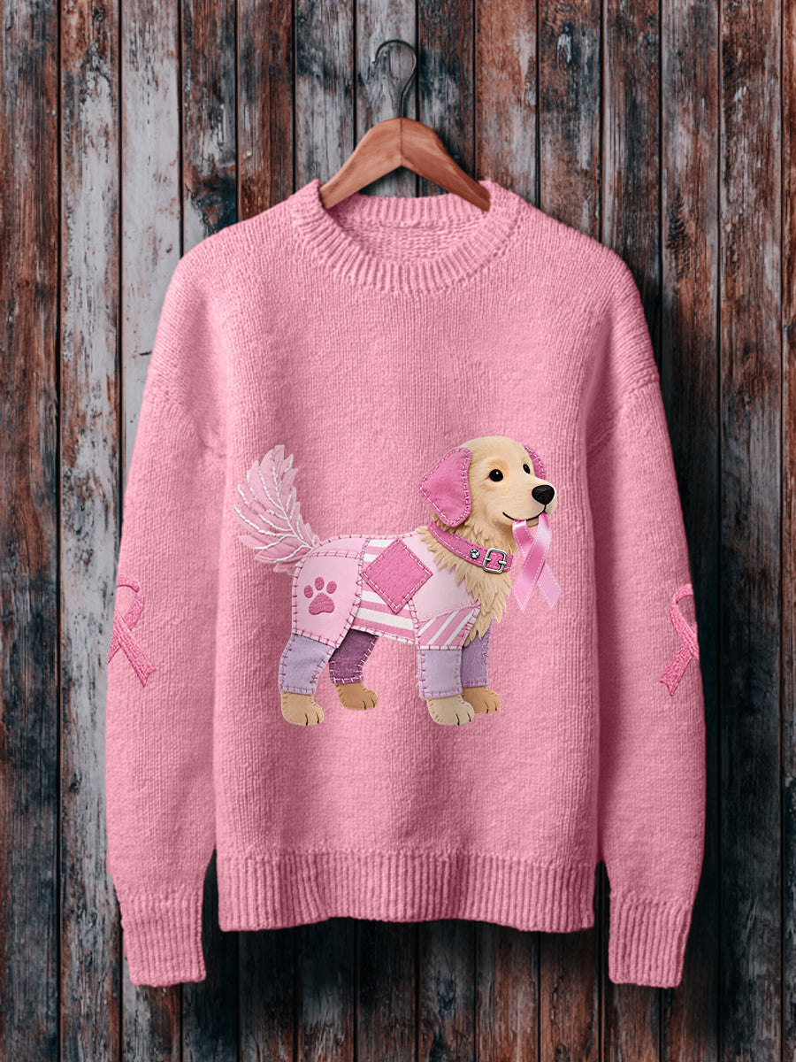 Women's Pink Dog Pink Ribbon Breast Cancer Awareness Support Sweater