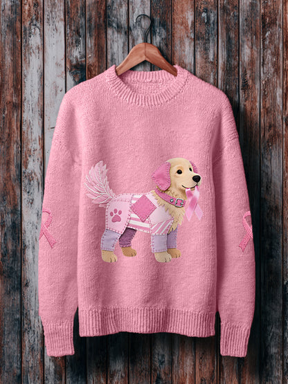 Women's Pink Dog Pink Ribbon Breast Cancer Awareness Support Sweater