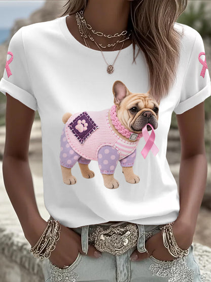 Women's Pink Dog Pink Ribbon Breast Cancer Awareness Support Tee