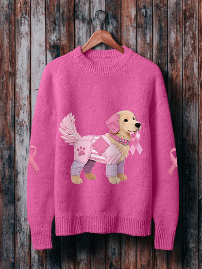 Women's Pink Dog Pink Ribbon Breast Cancer Awareness Support Sweater