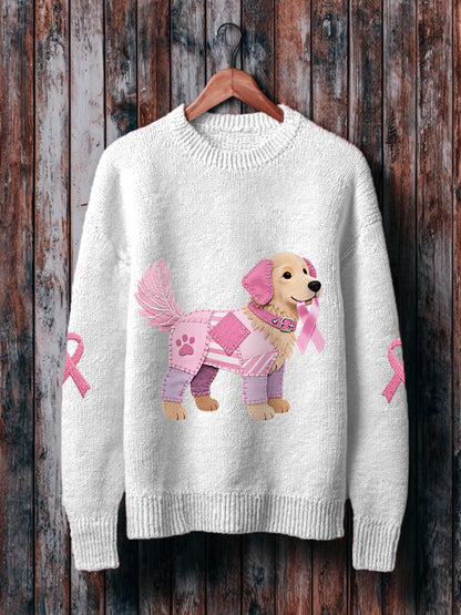 Women's Pink Dog Pink Ribbon Breast Cancer Awareness Support Sweater