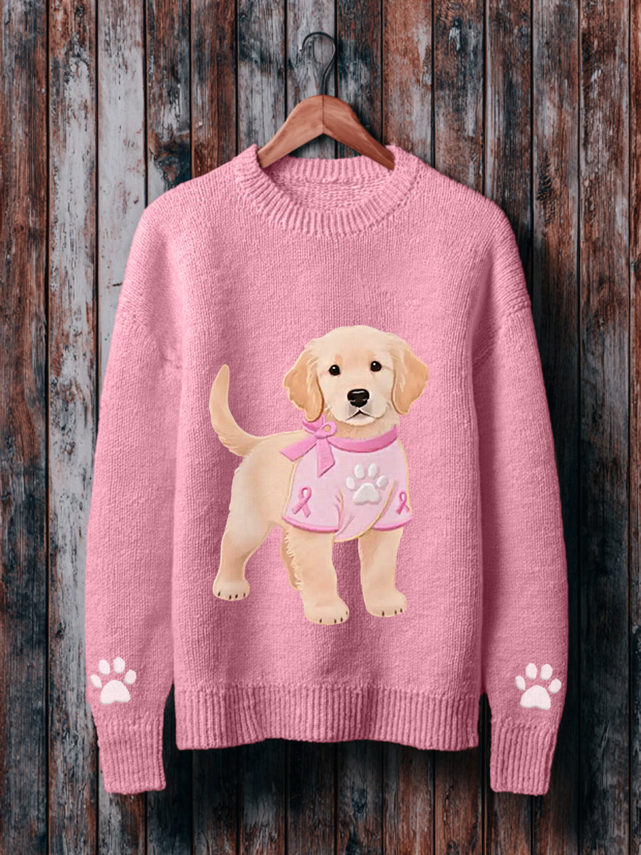 Women's Pink Dog Pink Ribbon Breast Cancer Awareness Support Sweater