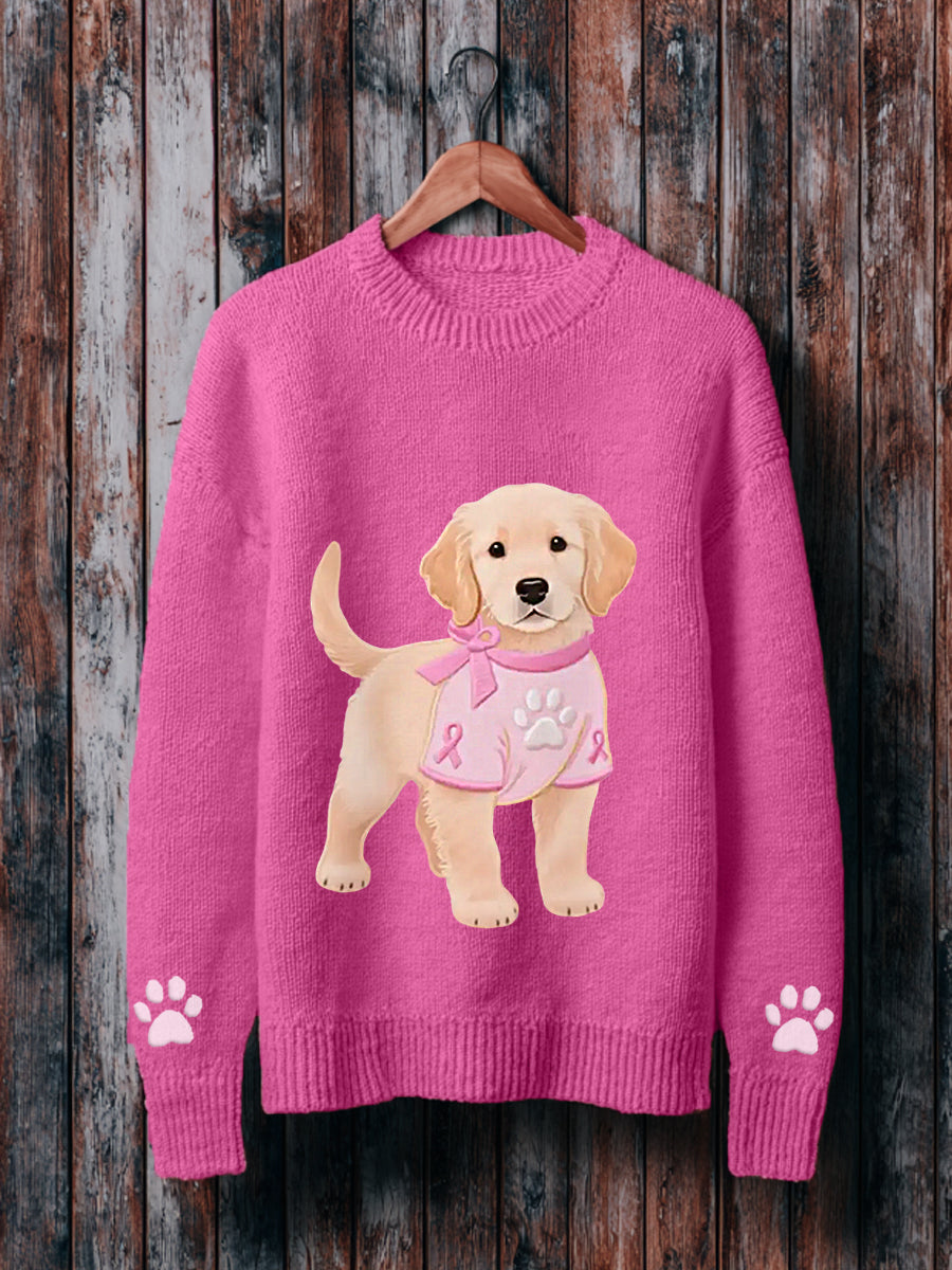 Women's Pink Dog Pink Ribbon Breast Cancer Awareness Support Sweater