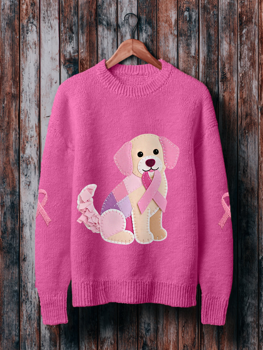Women's Pink Dog Pink Ribbon Breast Cancer Awareness Support Sweater