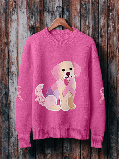 Women's Pink Dog Pink Ribbon Breast Cancer Awareness Support Sweater