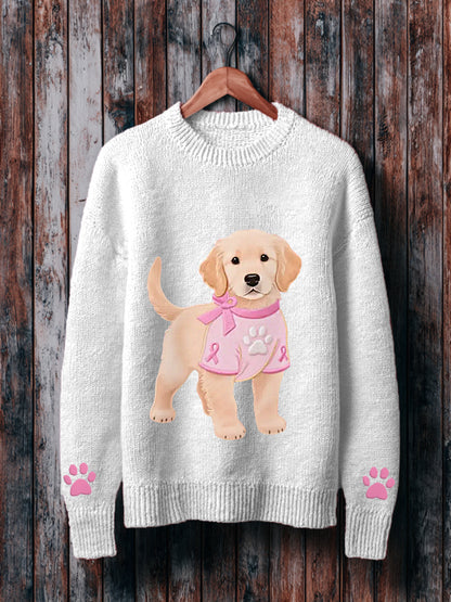Women's Pink Dog Pink Ribbon Breast Cancer Awareness Support Sweater