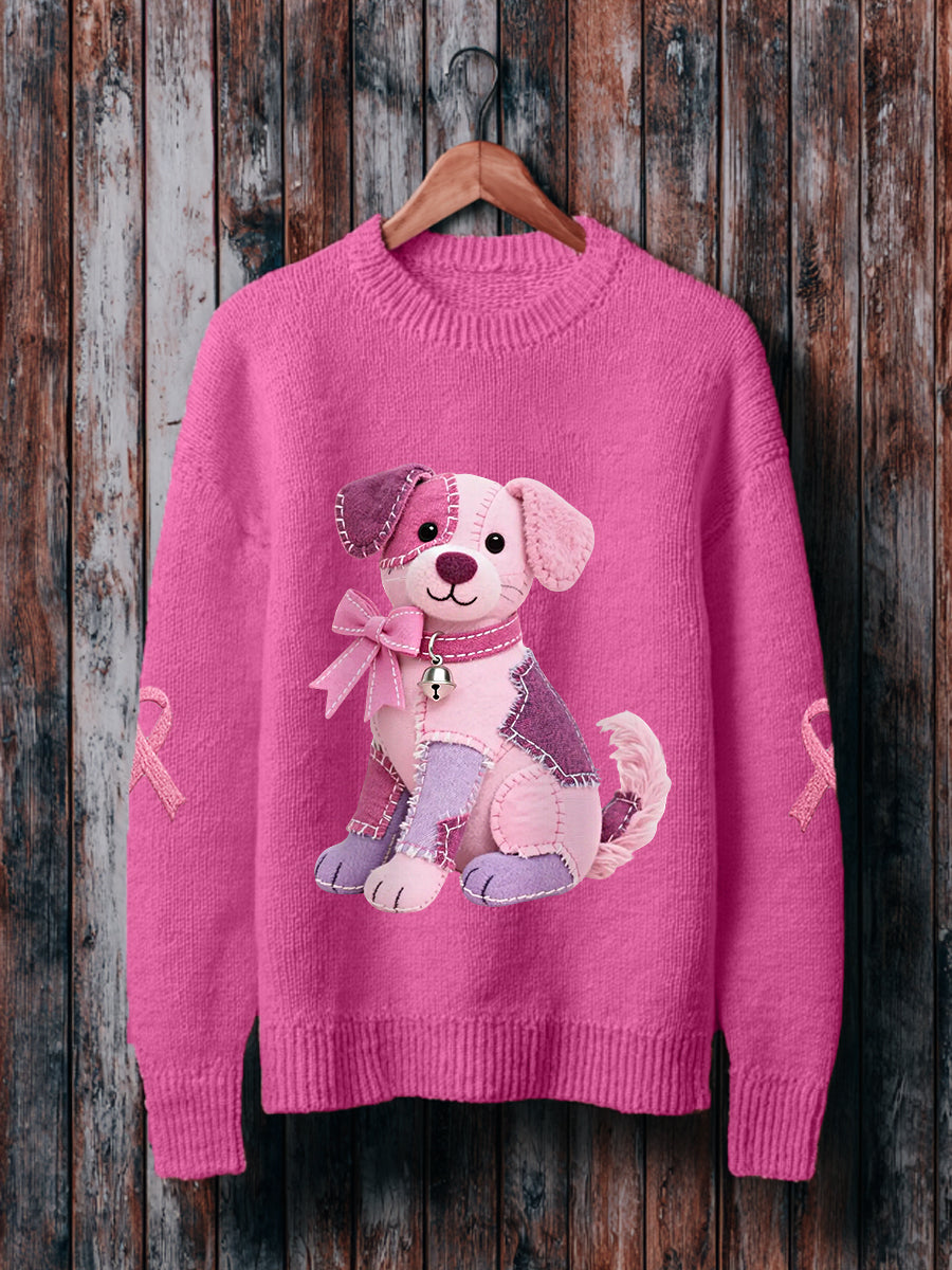 Women's Pink Dog Pink Ribbon Breast Cancer Awareness Support Sweatshirt