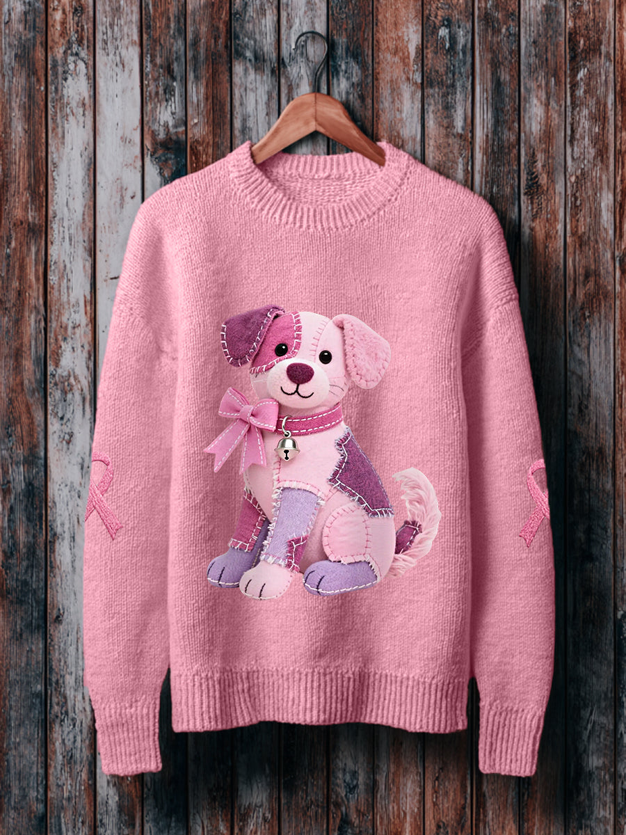 Women's Pink Dog Pink Ribbon Breast Cancer Awareness Support Sweatshirt