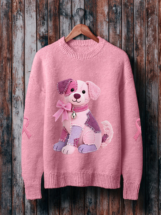 Women's Pink Dog Pink Ribbon Breast Cancer Awareness Support Sweatshirt