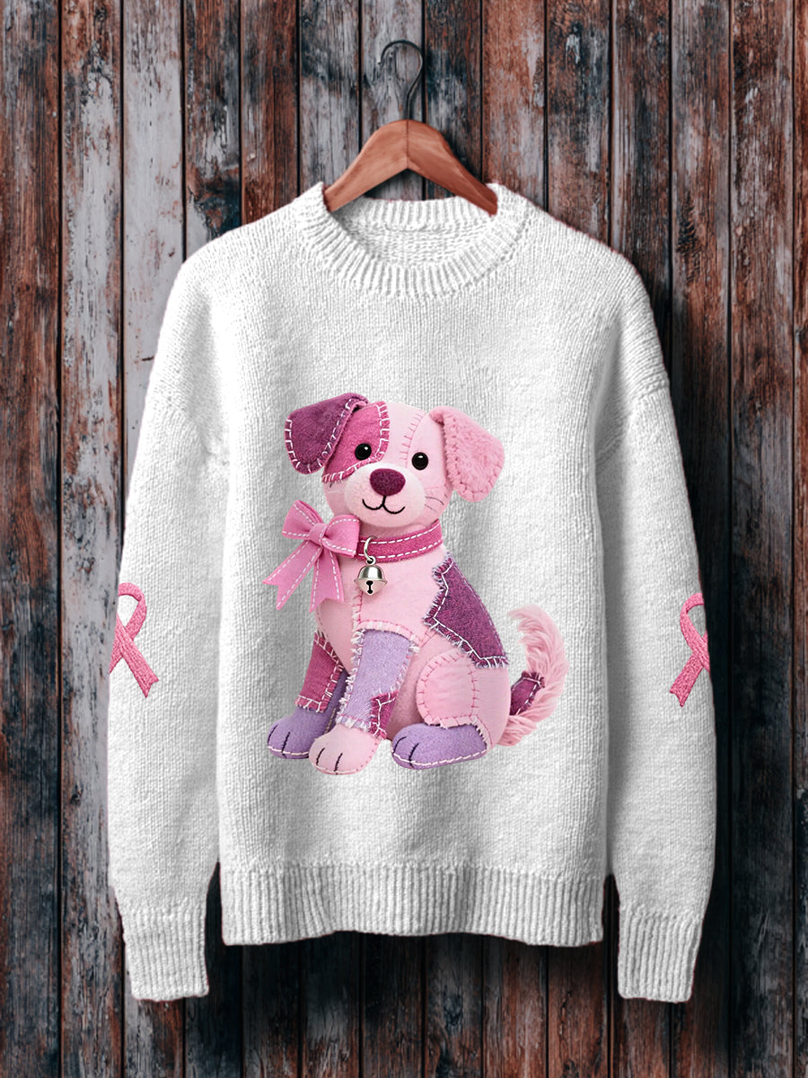 Women's Pink Dog Pink Ribbon Breast Cancer Awareness Support Sweatshirt