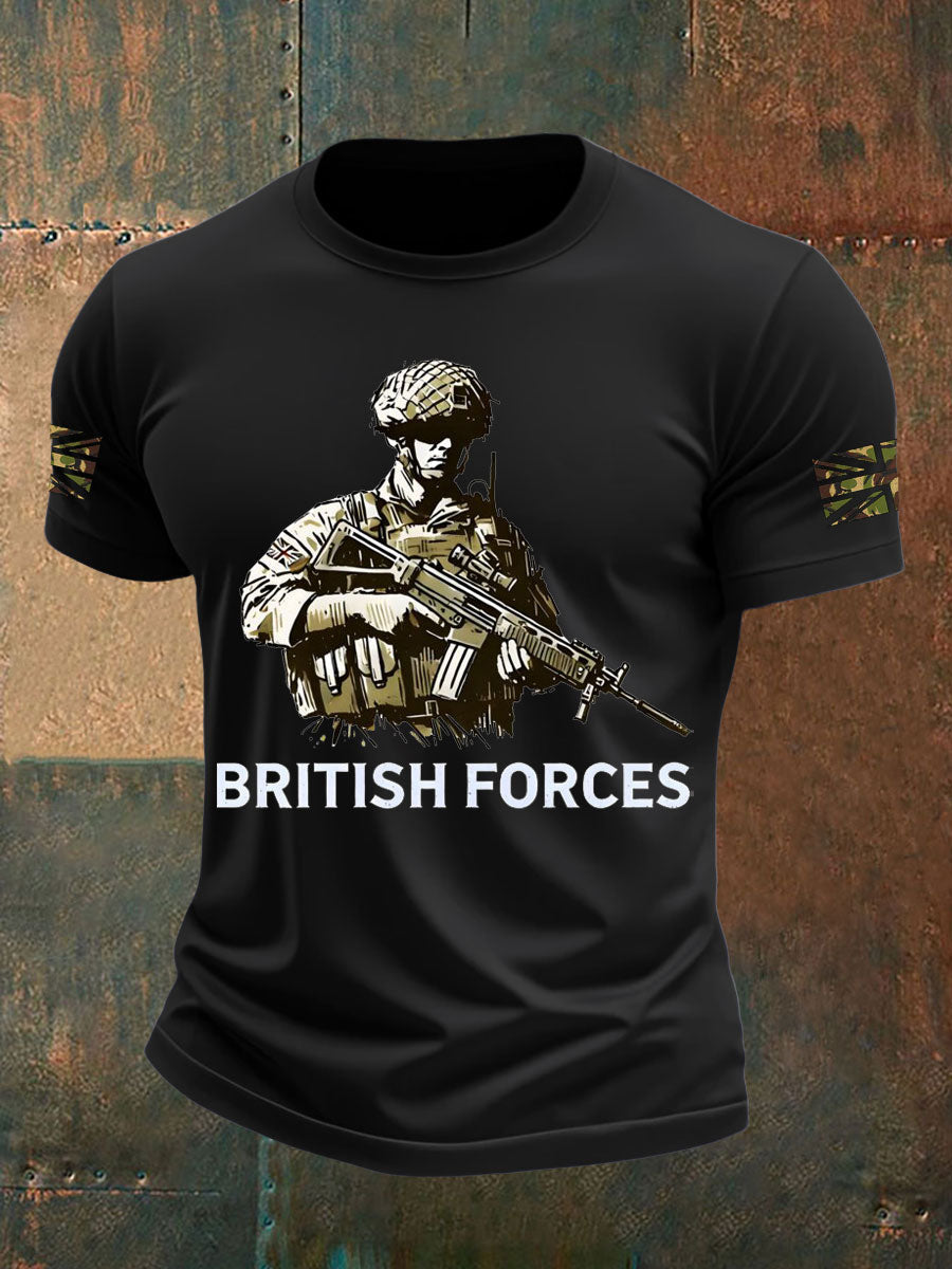 Men's British Veteran Printed imitation cotton short-sleeved T-shirt