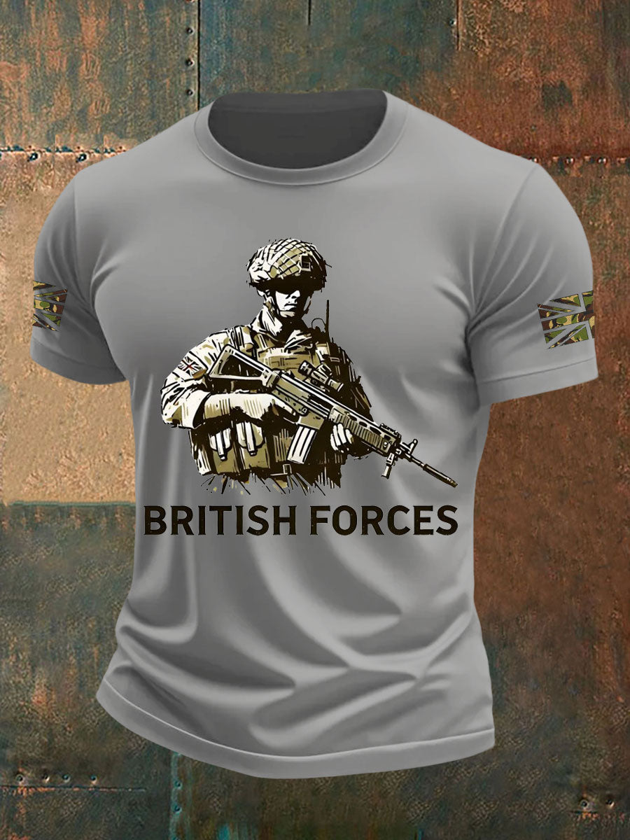 Men's British Veteran Printed imitation cotton short-sleeved T-shirt
