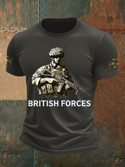 Men's British Veteran Printed imitation cotton short-sleeved T-shirt