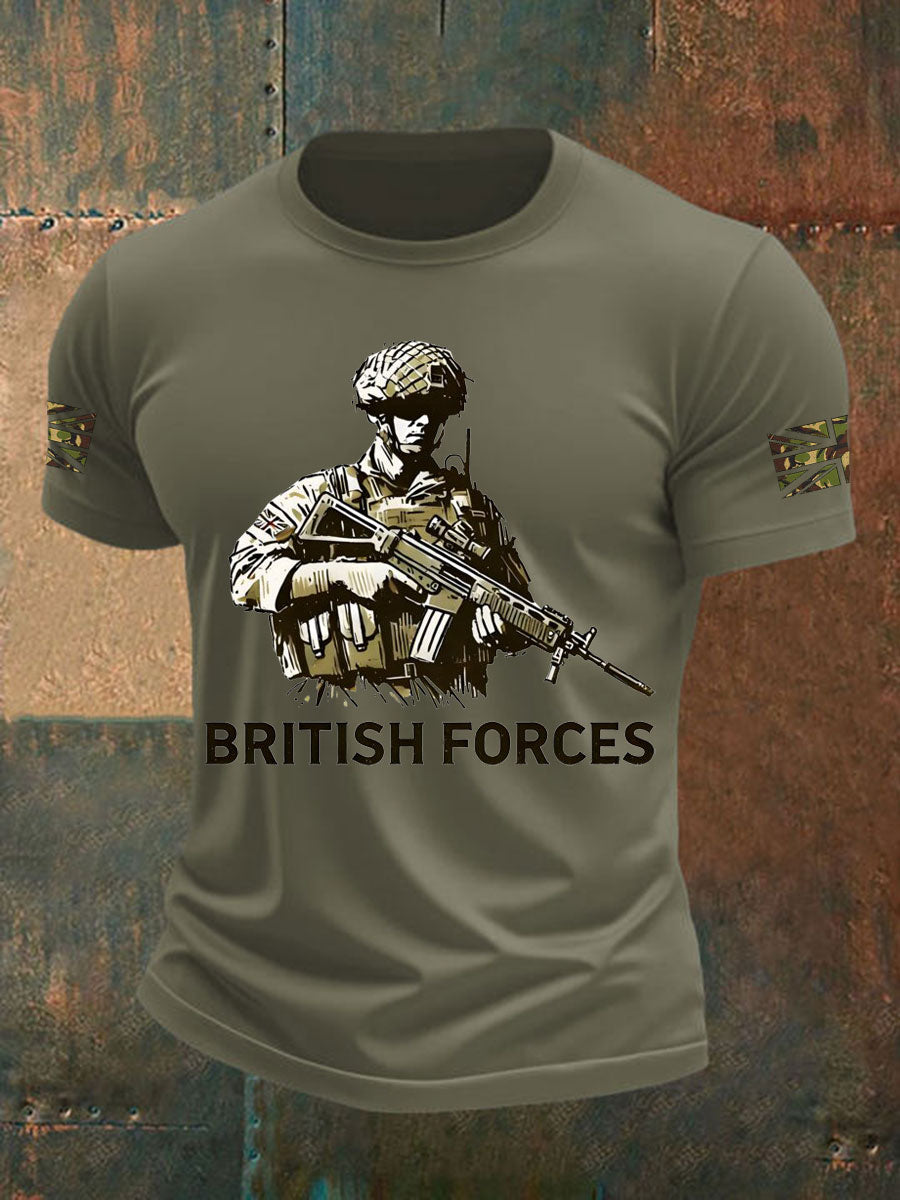 Men's British Veteran Printed imitation cotton short-sleeved T-shirt