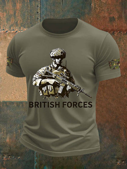 Men's British Veteran Printed imitation cotton short-sleeved T-shirt