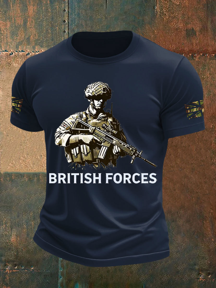 Men's British Veteran Printed imitation cotton short-sleeved T-shirt
