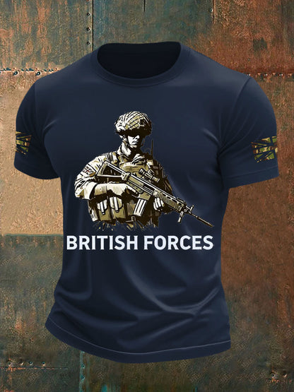 Men's British Veteran Printed imitation cotton short-sleeved T-shirt