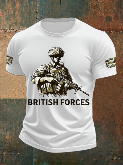 Men's British Veteran Printed imitation cotton short-sleeved T-shirt